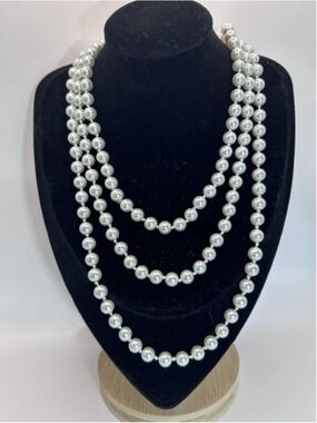 Necklace White Imitation Pearl Beaded Layered Long Costume Jewelry Statement